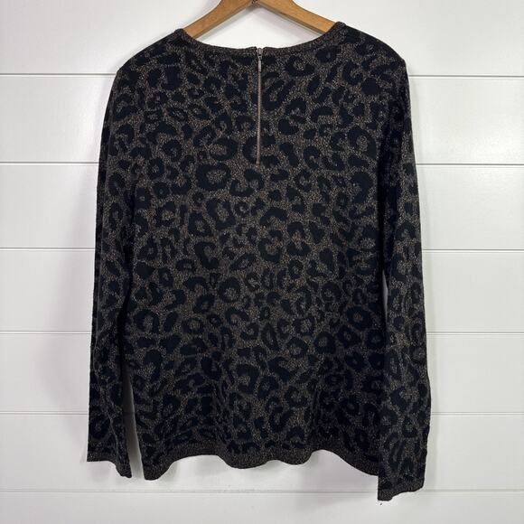 Chico's Leopard Print Long Sleeve Pullover Sweater Metallic Black sz 2 / Large - Picture 5 of 8